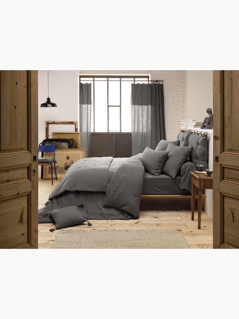 Hoeslaken – dubbel katoengaas 125 g/m² – hoekhoogte 30 cm - gaïa Granietgrijs - Kiabi