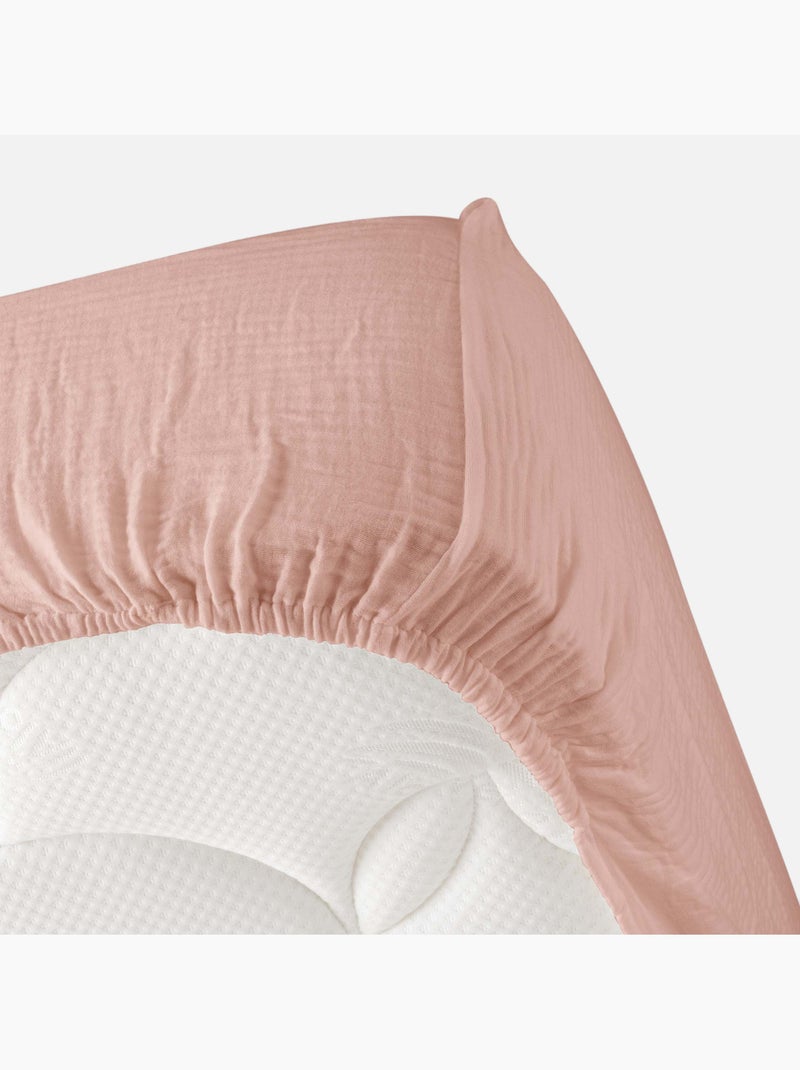 Hoeslaken van katoenen gaas Roze - Kiabi
