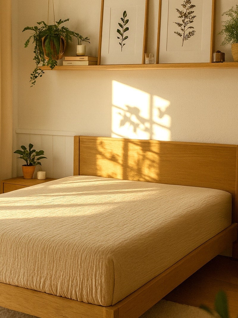 Hoeslakens van katoenen gaas Alia PROMO LINGE Beige - Kiabi