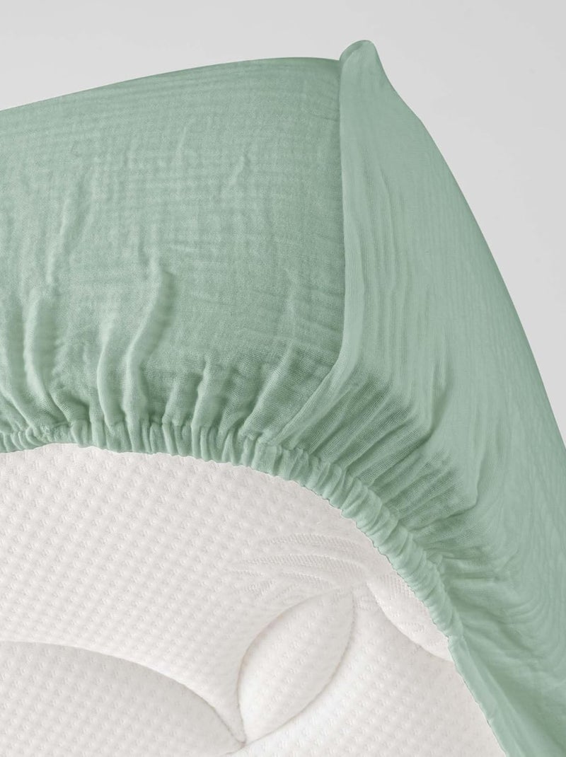 Hoeslakens van katoenen gaas Alia PROMO LINGE Saliegroen - Kiabi
