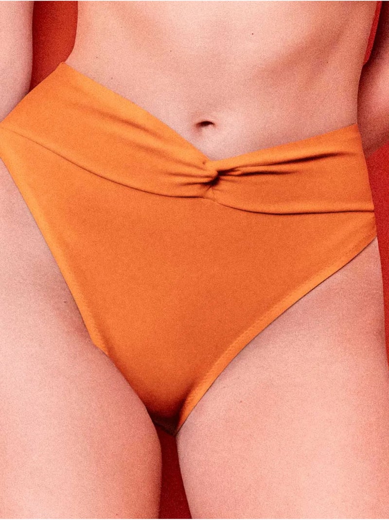 Hoge bikini broekje met knoop Oranje - Kiabi