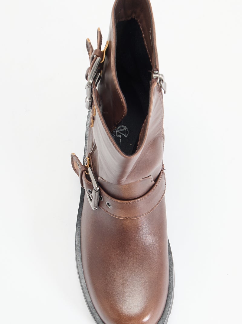 Hoge boots van imitatieleer met decoratieve band Bruin - Kiabi
