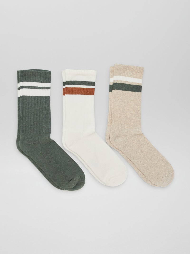 Hoge gebreide sokken - Setje van 3 paar KAKI - Kiabi