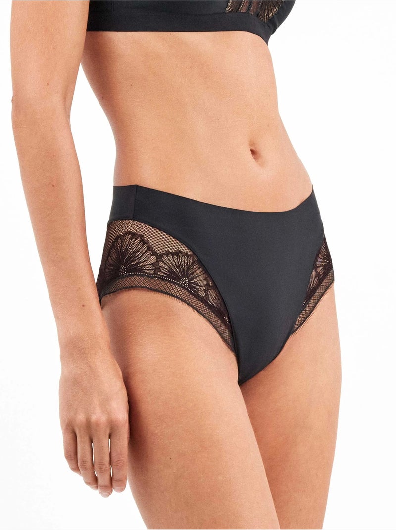 Hoge kanten bloemen slip Zwart - Kiabi