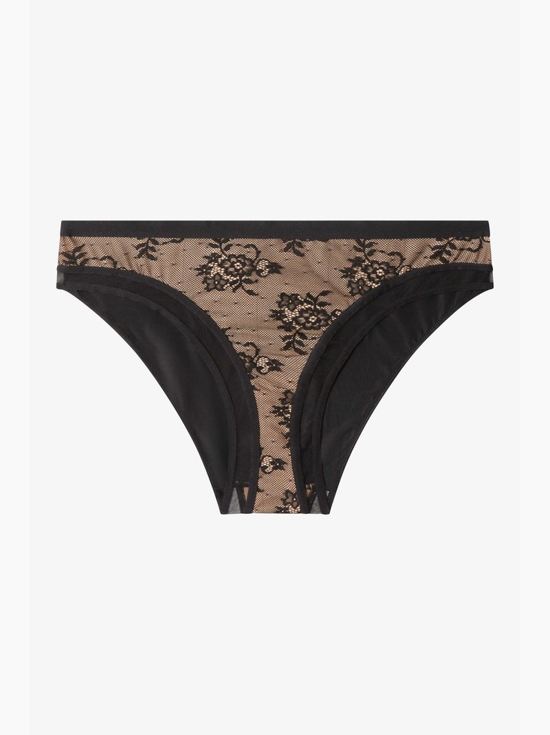 Hoge kanten bloemen slip Zwart - Kiabi