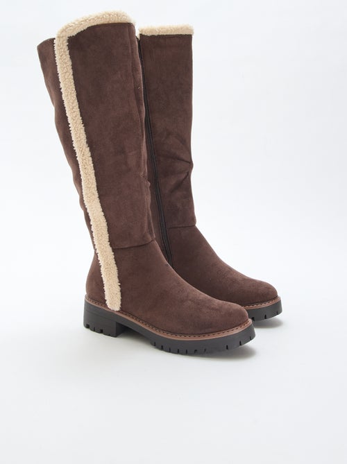 Hoge laarzen van suèdine met biesje met schapenvachteffect - Kiabi