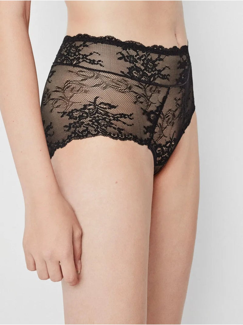 Hoge slip in kanten stof Zwart - Kiabi