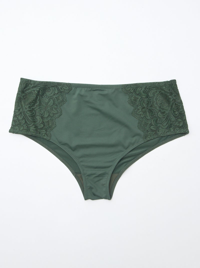 Hoge slip van microvezel en kant Kaki - Kiabi