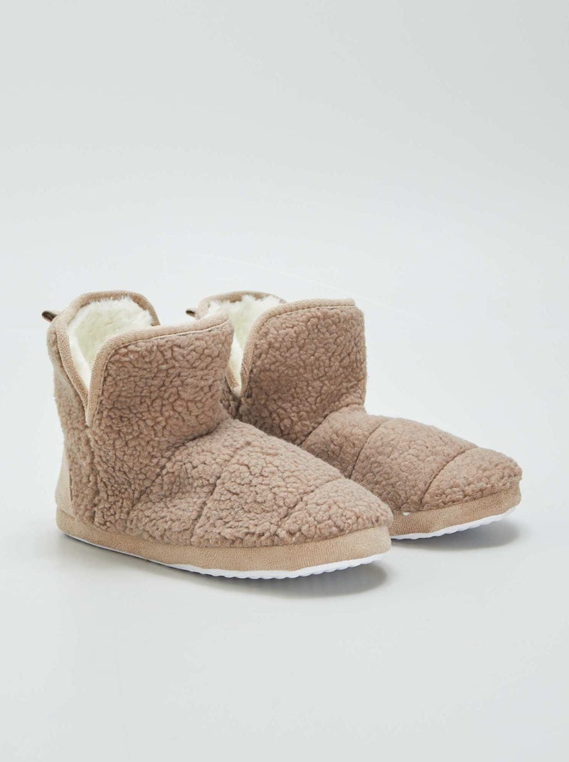 Hoge sloffen met schapenvacht effect BRUIN - Kiabi