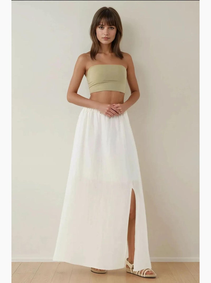 Hoge taille a-vorm maxi-rok met split hiccup Wit - Kiabi
