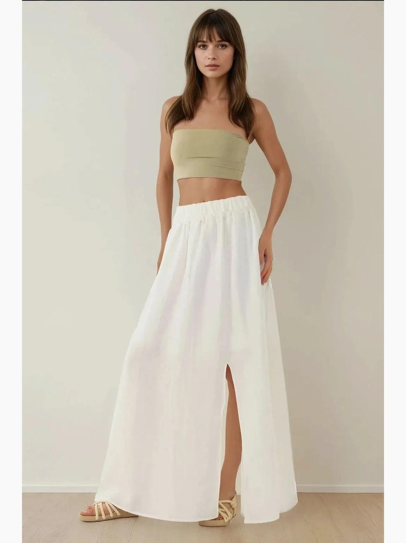 Hoge taille a-vorm maxi-rok met split hiccup Wit - Kiabi