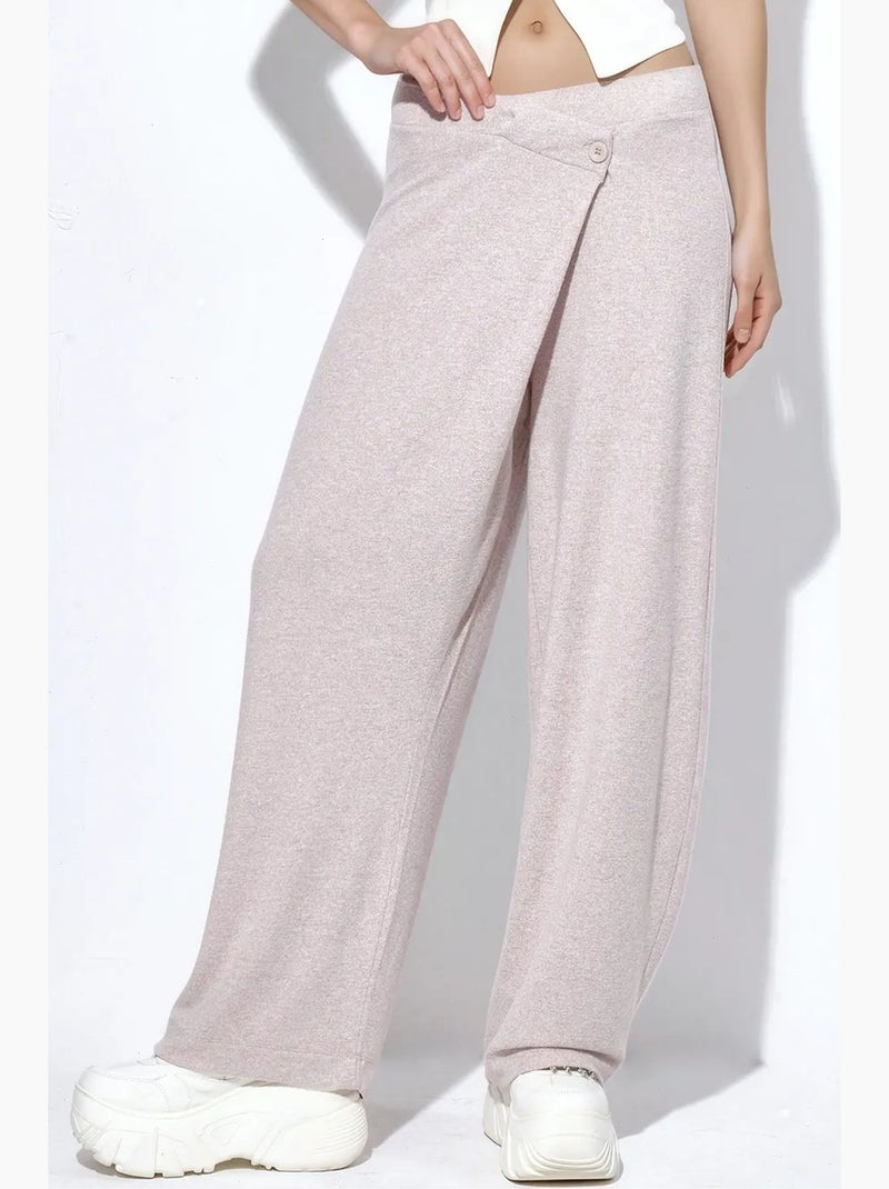 Hoge taille broek met wijde pijp in crêpe busem Klei-beige - Kiabi