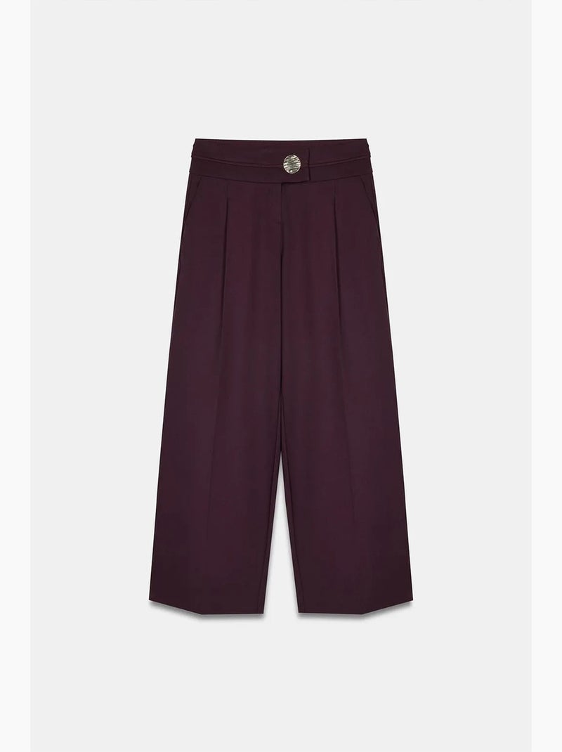Hoge taille broek met wijde pijp in crêpe dilvin Bordeauxrood - Kiabi