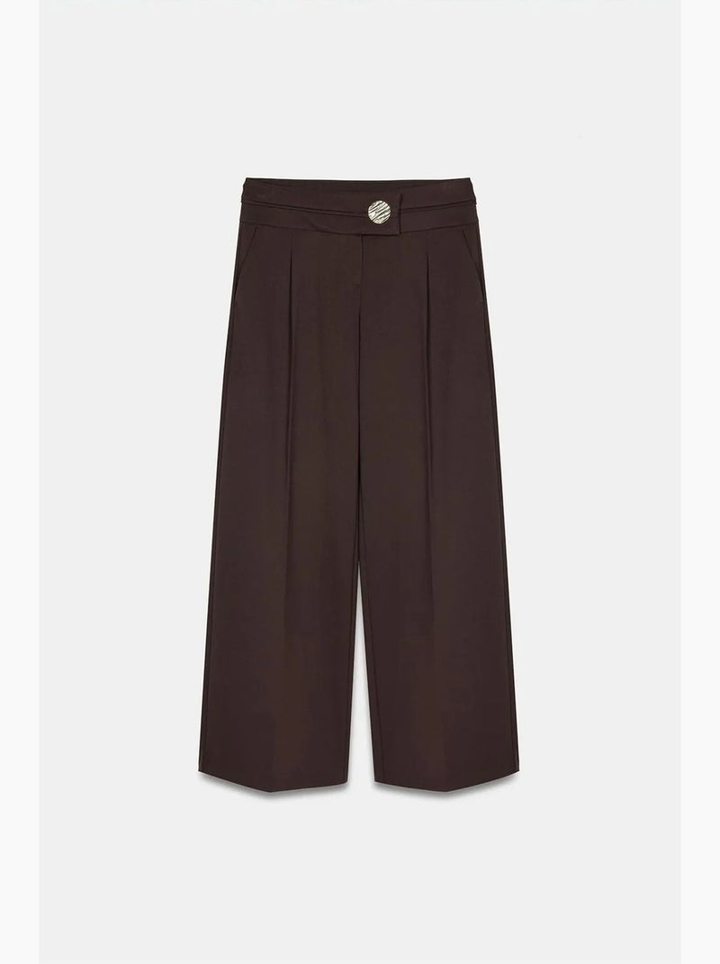 Hoge taille broek met wijde pijp in crêpe dilvin Donkerbruin - Kiabi