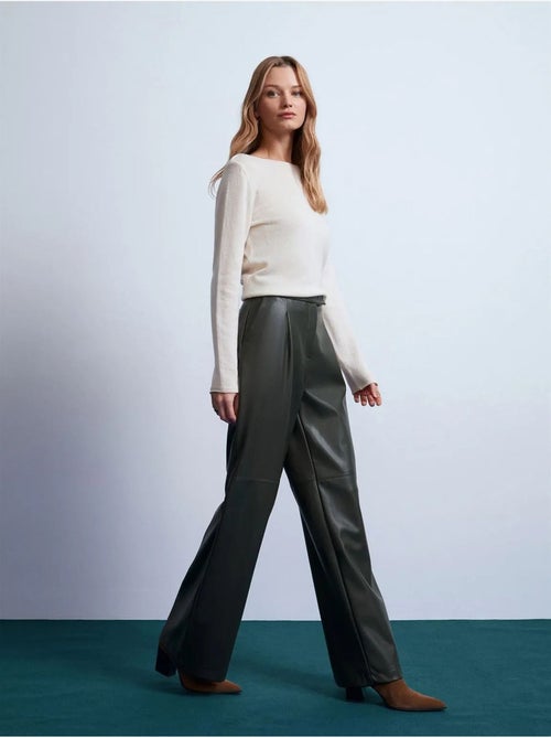 Hoge taille broek met wijde pijp in imitatieleer dilvin - Kiabi Hoge taille broek met wijde pijp in imitatieleer dilvin - Kiabi