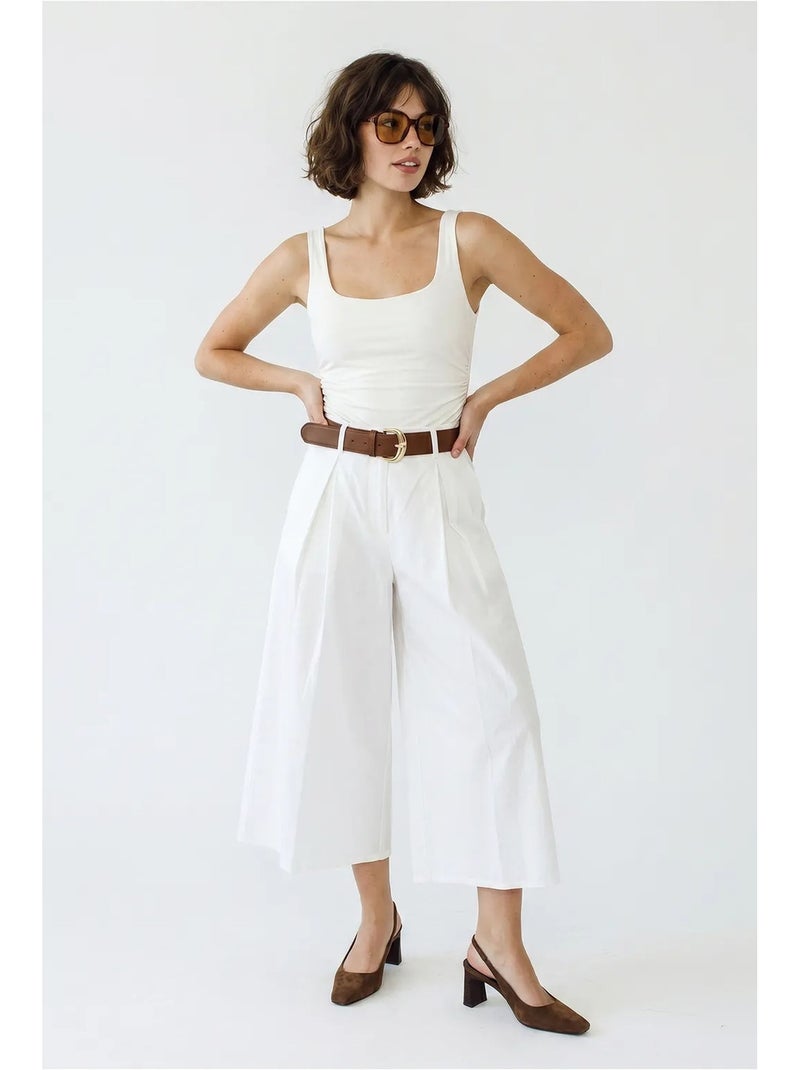 Hoge taille culotte met wijde pijp en plooien lucci Wit - Kiabi