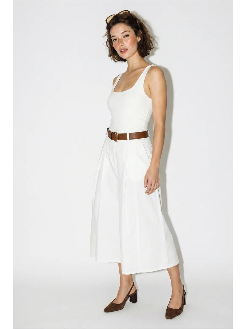 Hoge taille culotte met wijde pijp en plooien lucci Wit - Kiabi