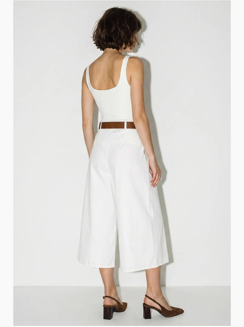 Hoge taille culotte met wijde pijp en plooien lucci Wit - Kiabi