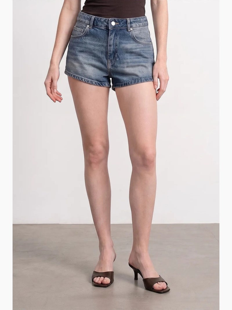 Hoge taille denim short van katoen dilvin Saffierblauw - Kiabi