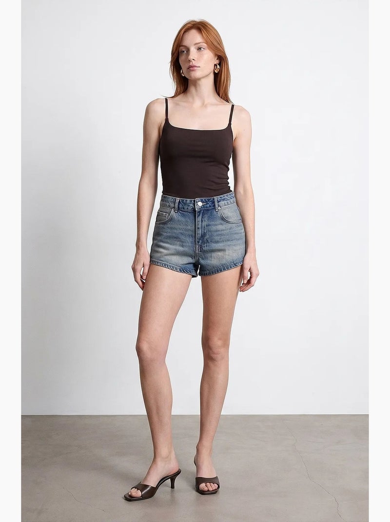 Hoge taille denim short van katoen dilvin Saffierblauw - Kiabi