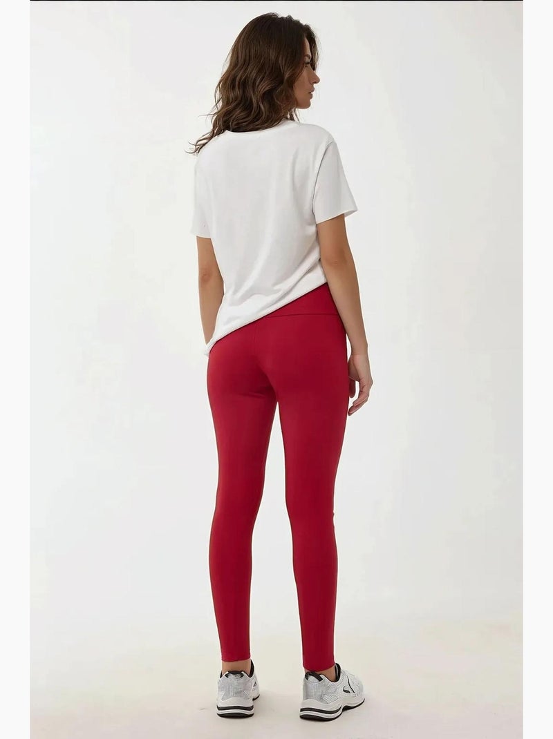 Hoge taille elastische legging hiccup Rood - Kiabi