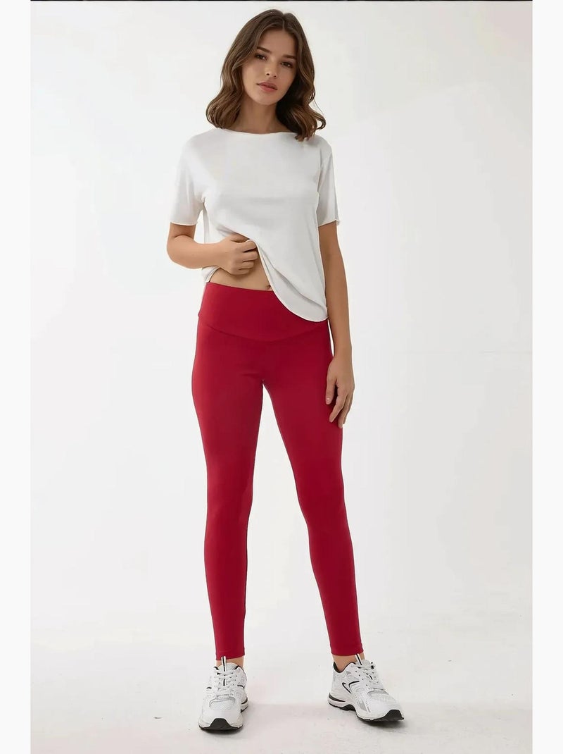 Hoge taille elastische legging hiccup Rood - Kiabi