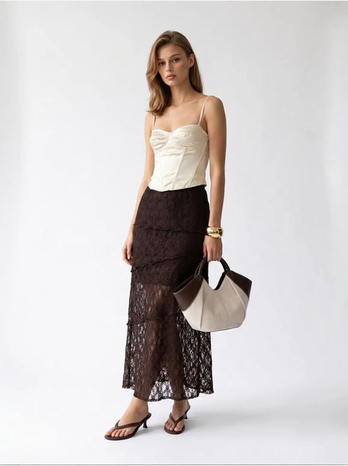 Hoge taille kanten midi rok mixray - Kiabi Hoge taille kanten midi rok mixray - Kiabi