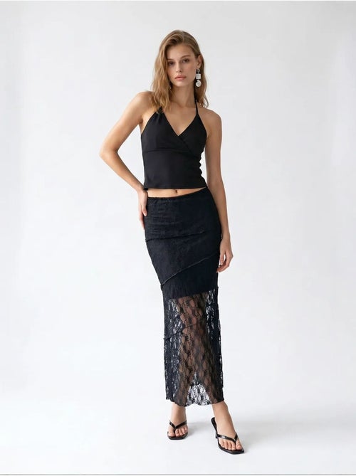 Hoge taille kanten midi rok mixray - Kiabi Hoge taille kanten midi rok mixray - Kiabi