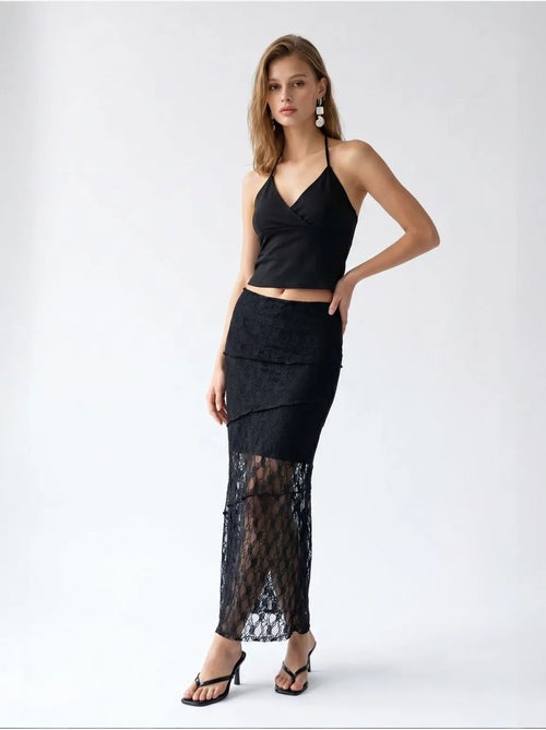 Hoge taille kanten midi rok mixray - Kiabi Hoge taille kanten midi rok mixray - Kiabi
