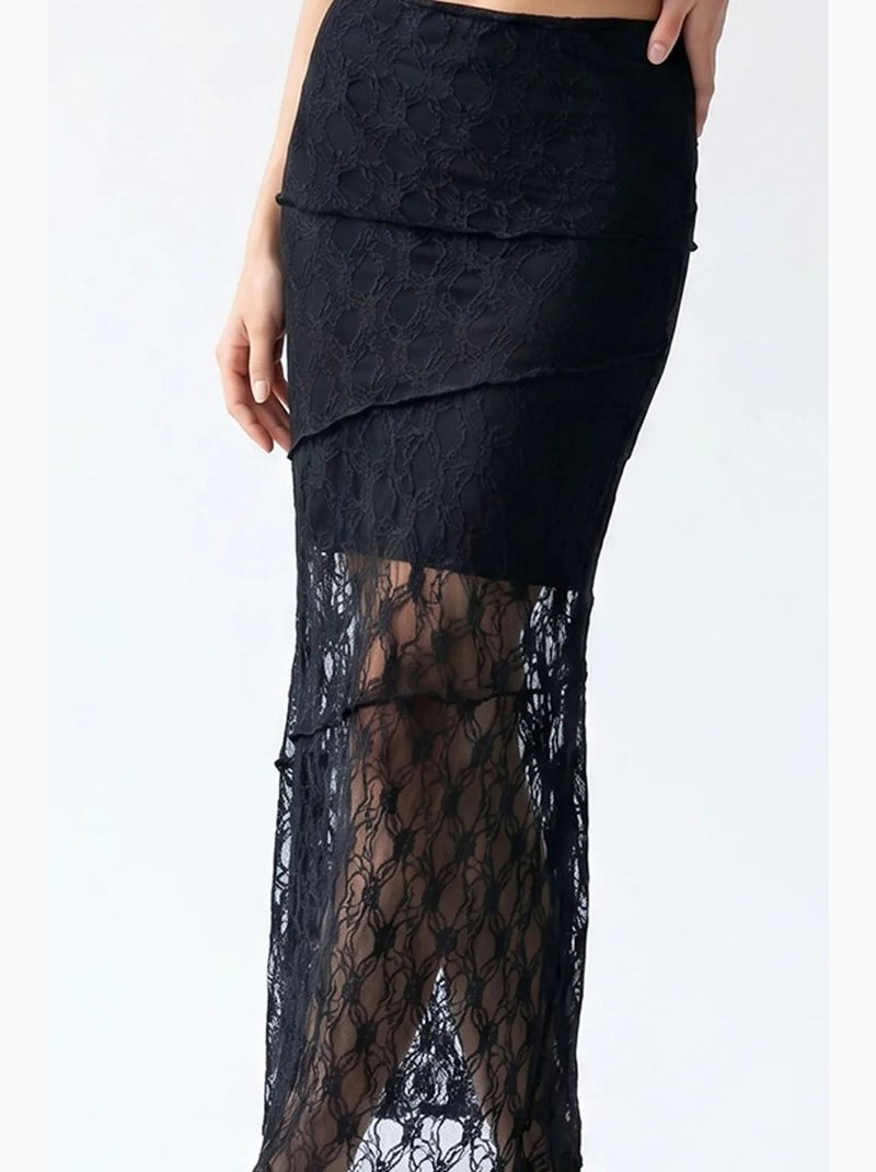 Hoge taille kanten midi rok mixray Zwart - Kiabi