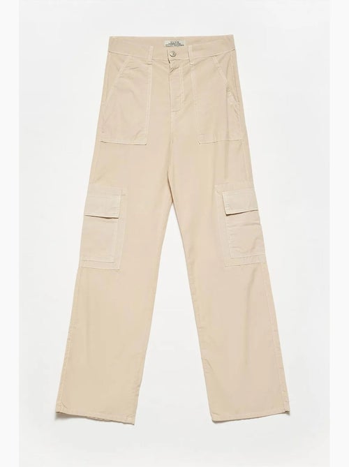 Hoge taille katoenen poplin broek met rechte pijp dilvin - Kiabi