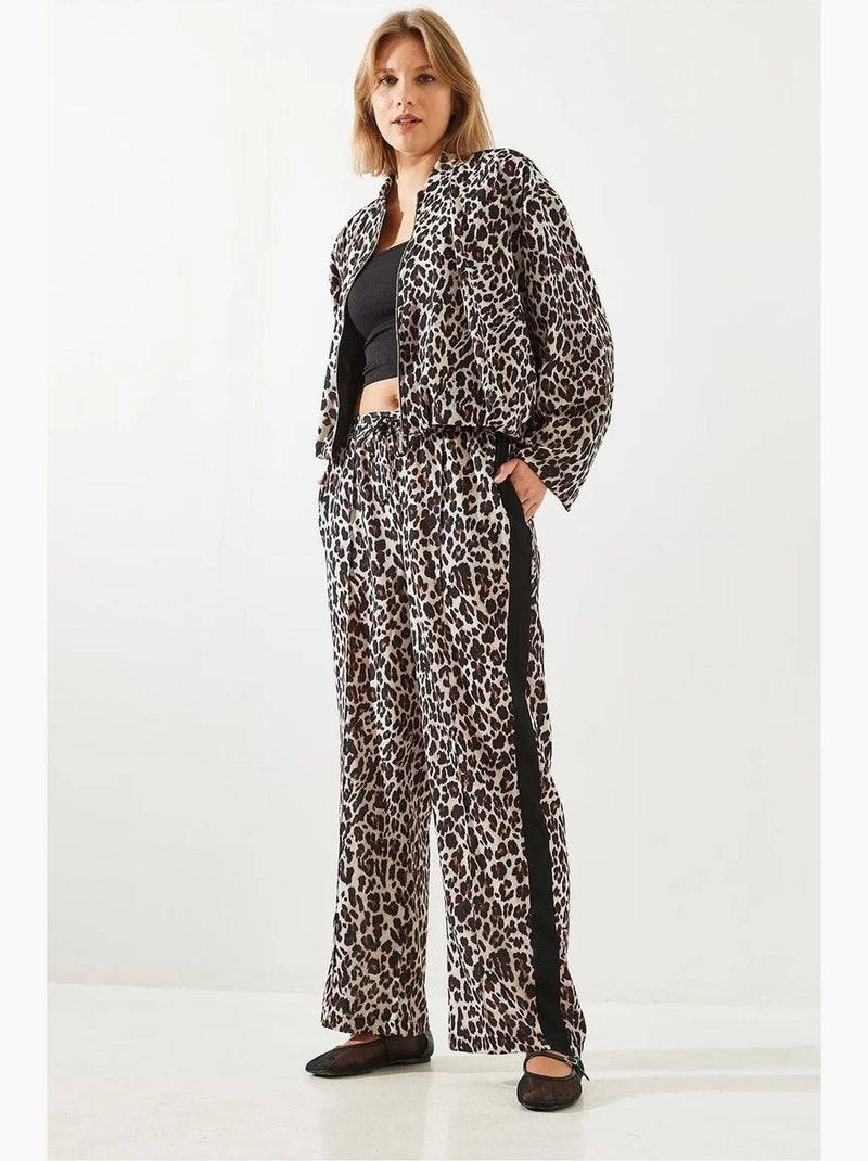Hoge taille luipaardprint wijde broek lucci Natuurlijk beige - Kiabi
