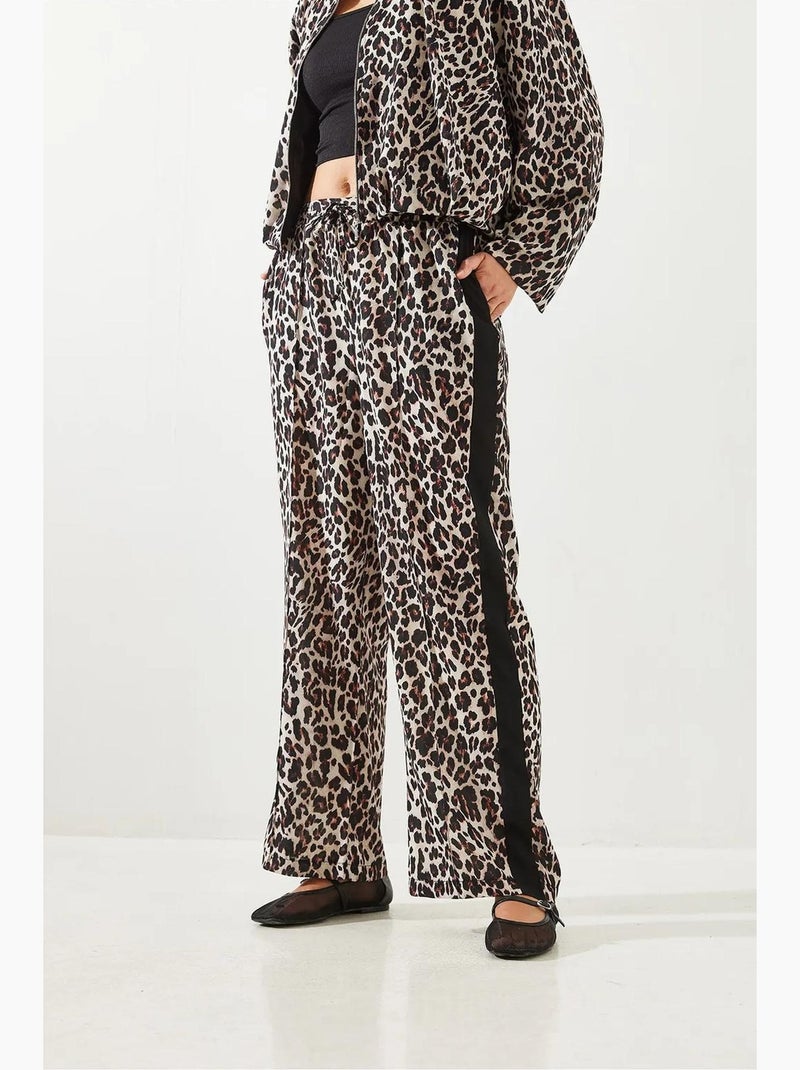 Hoge taille luipaardprint wijde broek lucci Natuurlijk beige - Kiabi