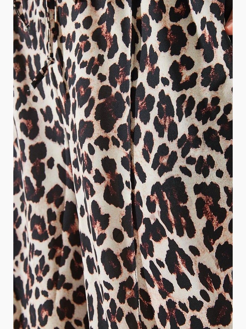 Hoge taille luipaardprint wijde broek lucci Natuurlijk beige - Kiabi