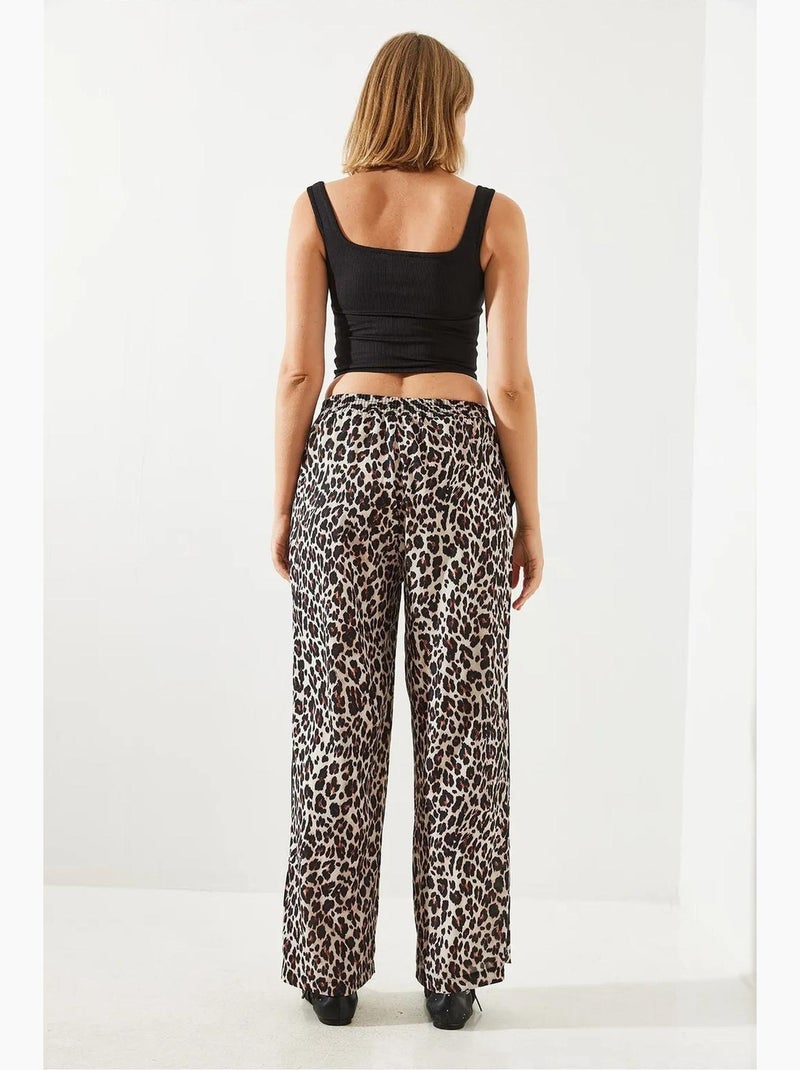 Hoge taille luipaardprint wijde broek lucci Natuurlijk beige - Kiabi