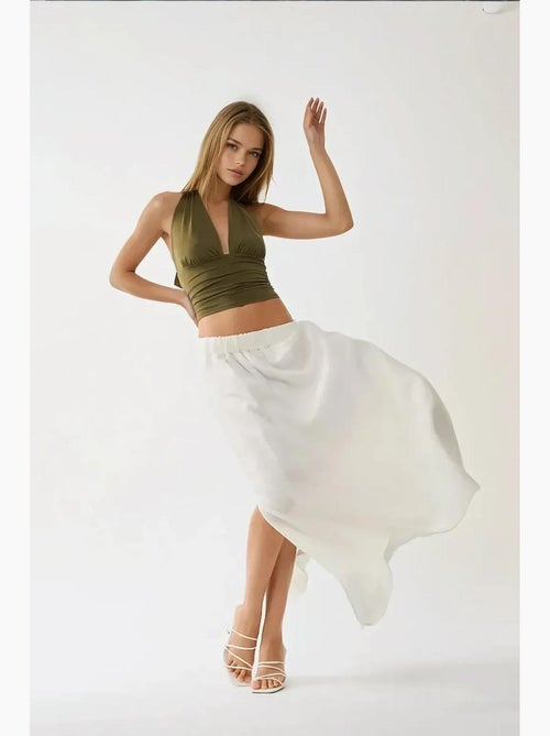 Hoge taille maxi-rok van linnen hiccup - Kiabi