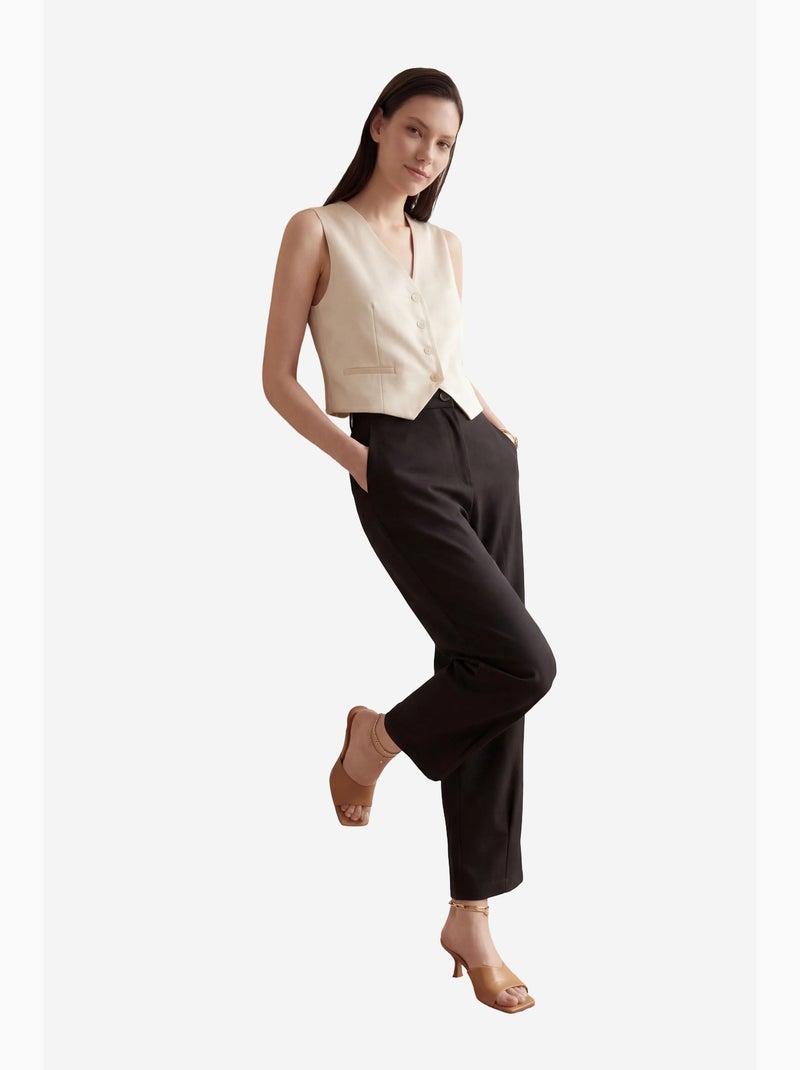 Hoge taille rechte broek met zakken my fashion Zwart - Kiabi