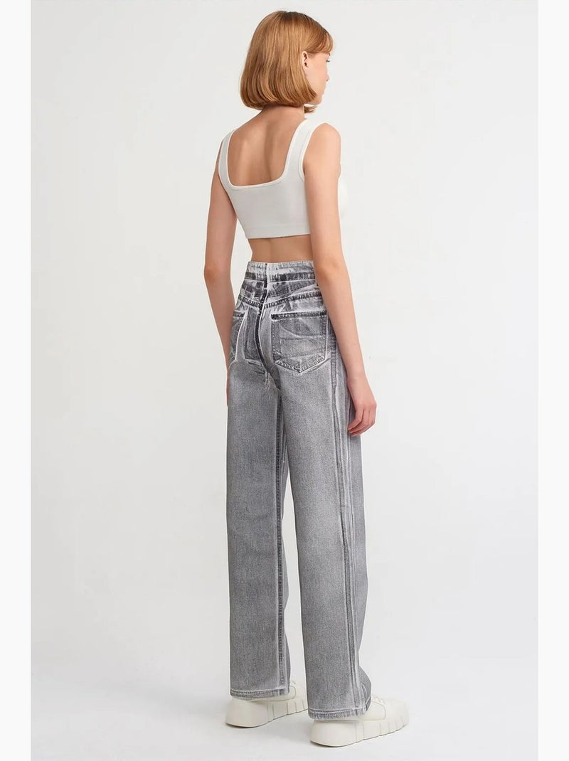 Hoge taille rechte jeans van katoendenim dilvin Lichtgrijs - Kiabi