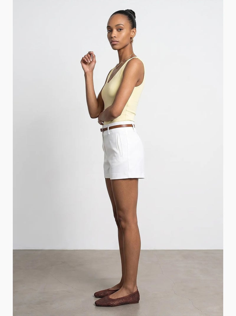 Hoge taille short van breisel met ceintuur dilvin Wit - Kiabi