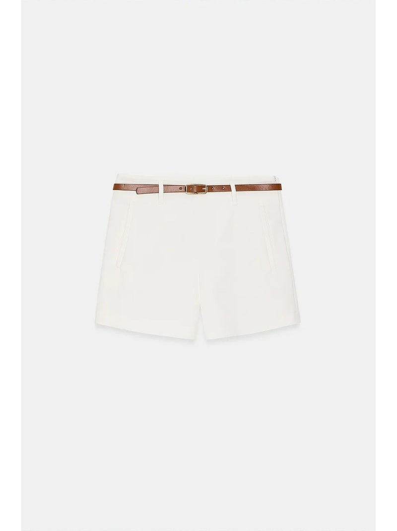 Hoge taille short van breisel met ceintuur dilvin Wit - Kiabi