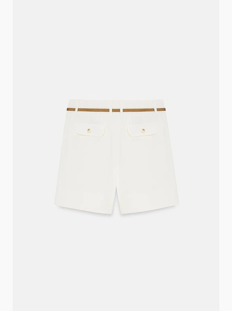 Hoge taille short van popeline met ceintuur dilvin Wit - Kiabi