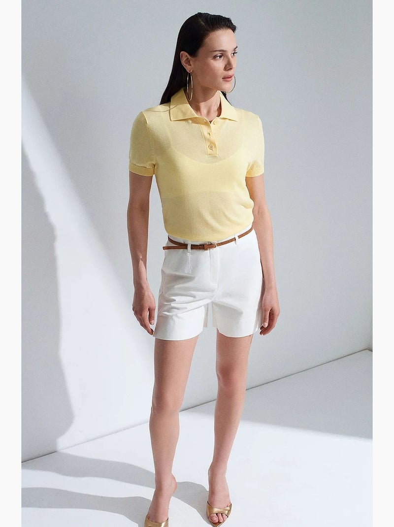 Hoge taille short van popeline met ceintuur dilvin Wit - Kiabi