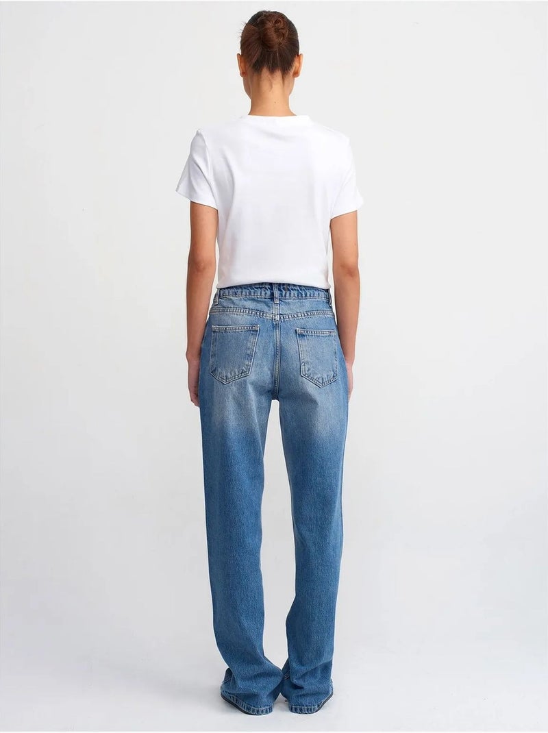 Hoge taille straight-leg jeans van katoen dilvin Saffierblauw - Kiabi