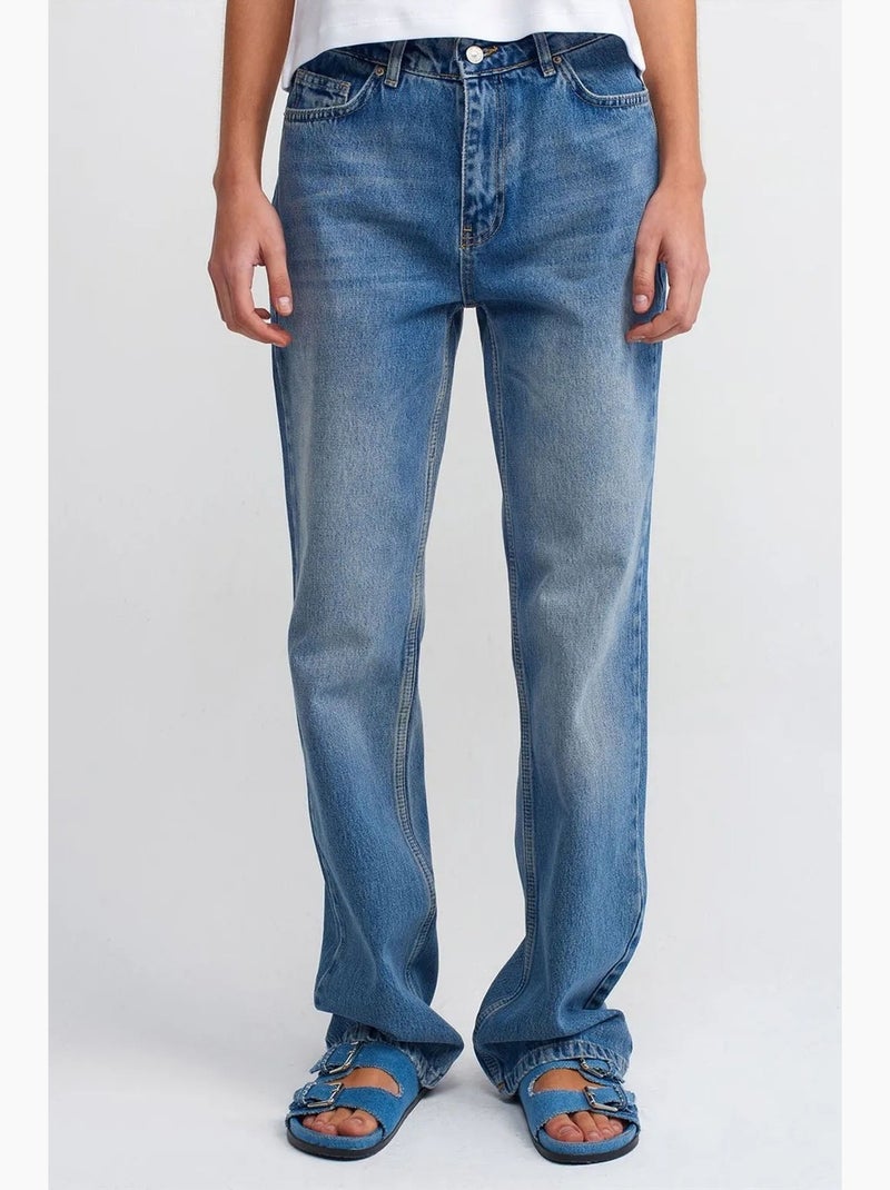 Hoge taille straight-leg jeans van katoen dilvin Saffierblauw - Kiabi