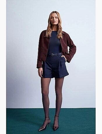 Hoge taille tailored short van crêpe met riem dilvin