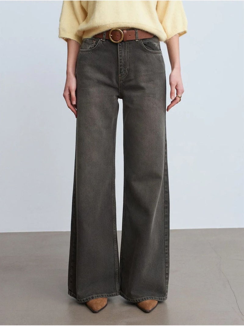 Hoge taille wide-leg jeans van katoen dilvin Donkergrijs - Kiabi