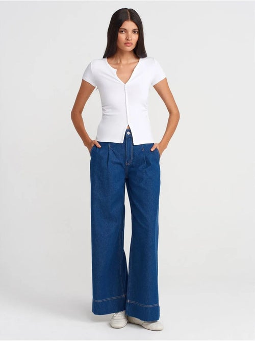 Hoge taille wide-leg jeans van katoen dilvin - Kiabi Hoge taille wide-leg jeans van katoen dilvin - Kiabi