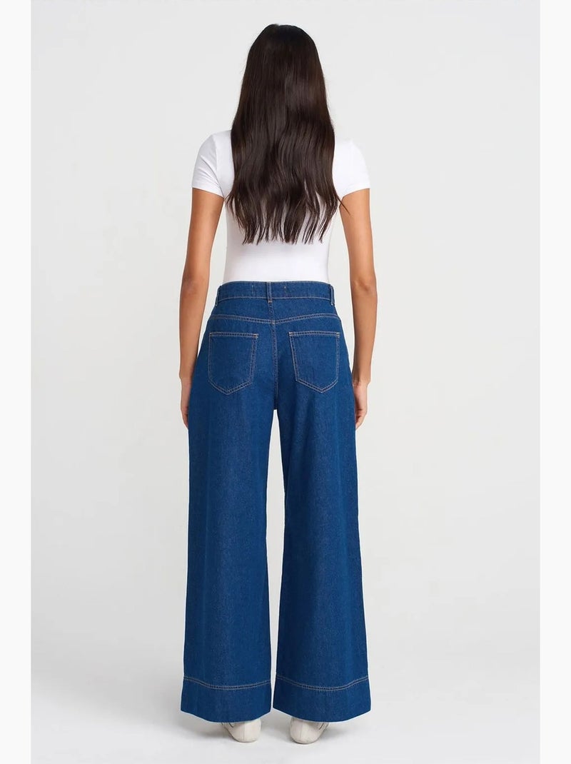 Hoge taille wide-leg jeans van katoen dilvin Saffierblauw - Kiabi
