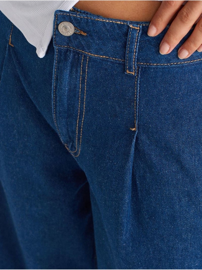 Hoge taille wide-leg jeans van katoen dilvin Saffierblauw - Kiabi