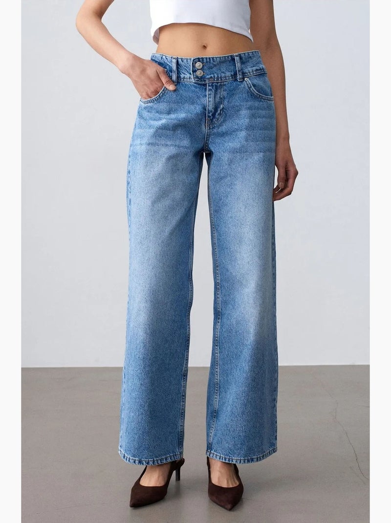 Hoge taille wide-leg jeans van katoen dilvin Saffierblauw - Kiabi